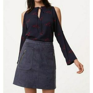 LOFT Leafed Tie Neck Cold Shoulder Blouse